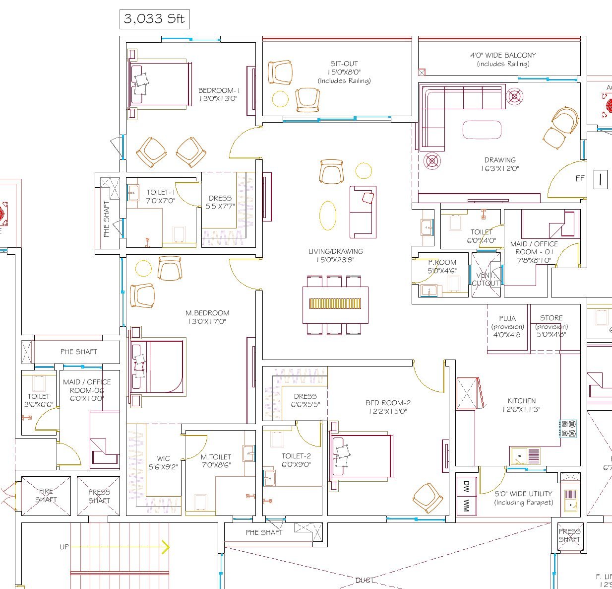 DSR Hyven Block A unit 1 floor plan — 3,033 sft, with room dimensions