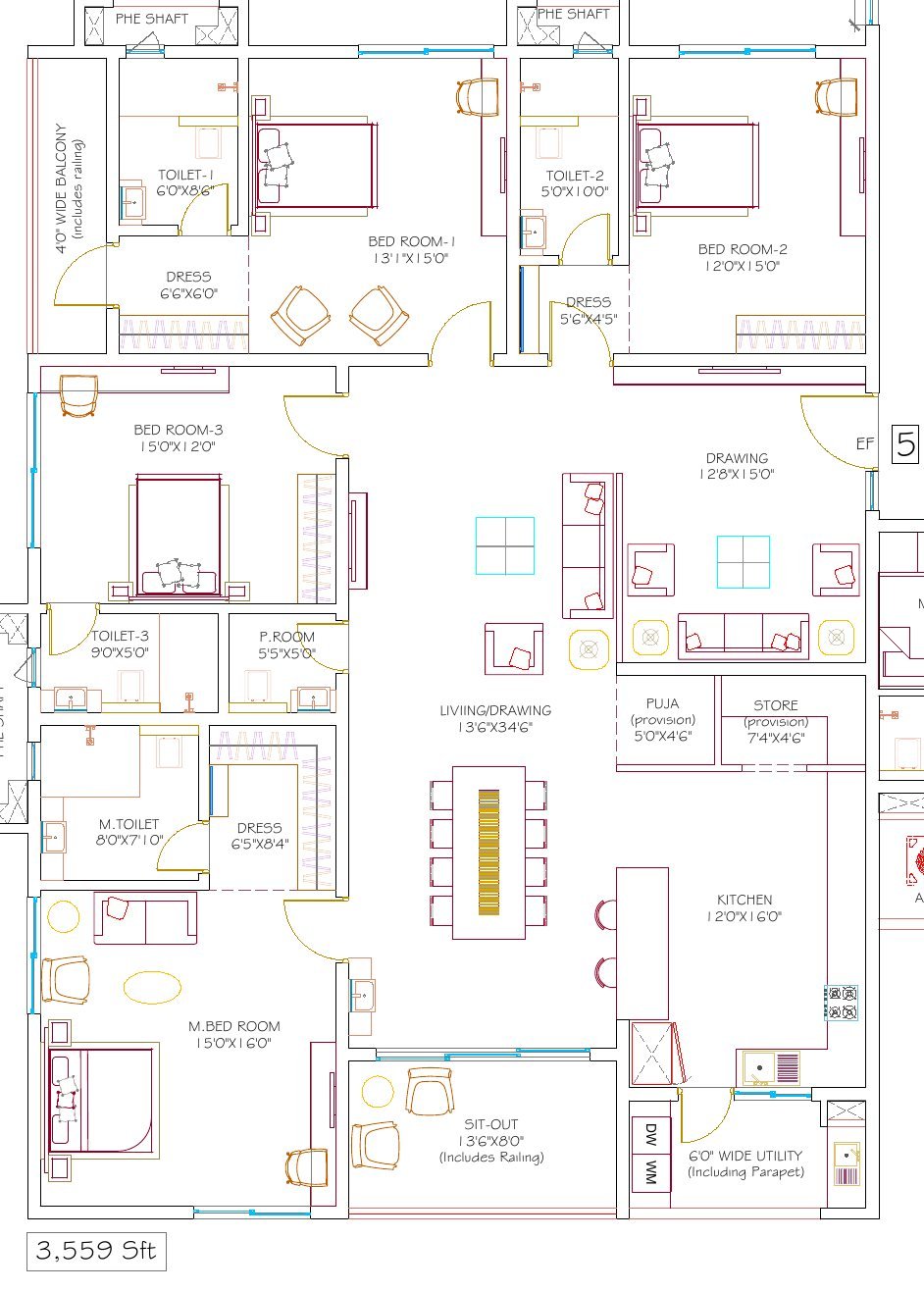 DSR Hyven Block A unit 5 floor plan — 3,559 sft, with room dimensions