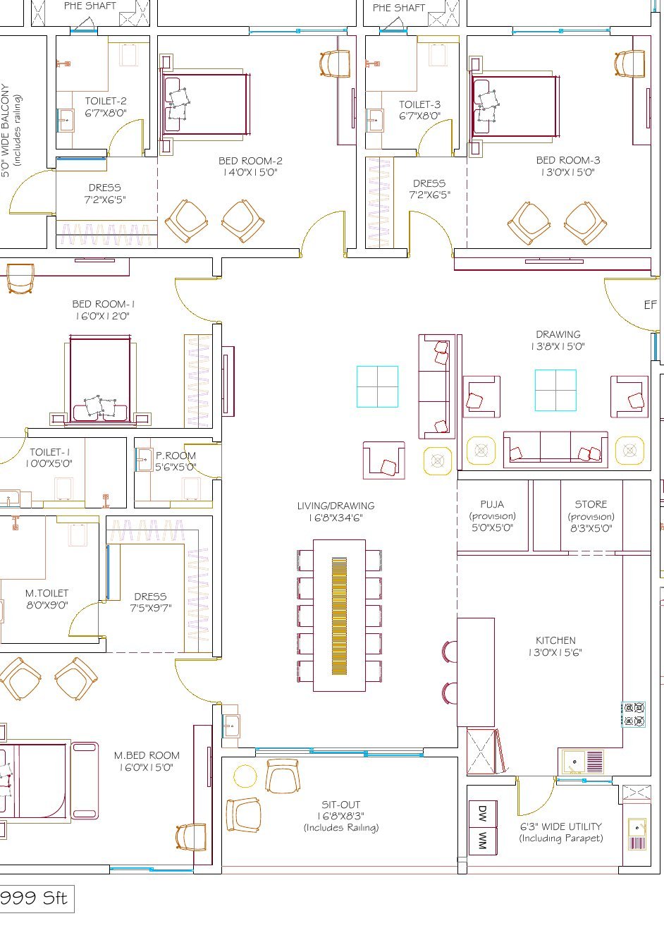 DSR Hyven Block B unit 5 floor plan — 3,999 sft, with room dimensions